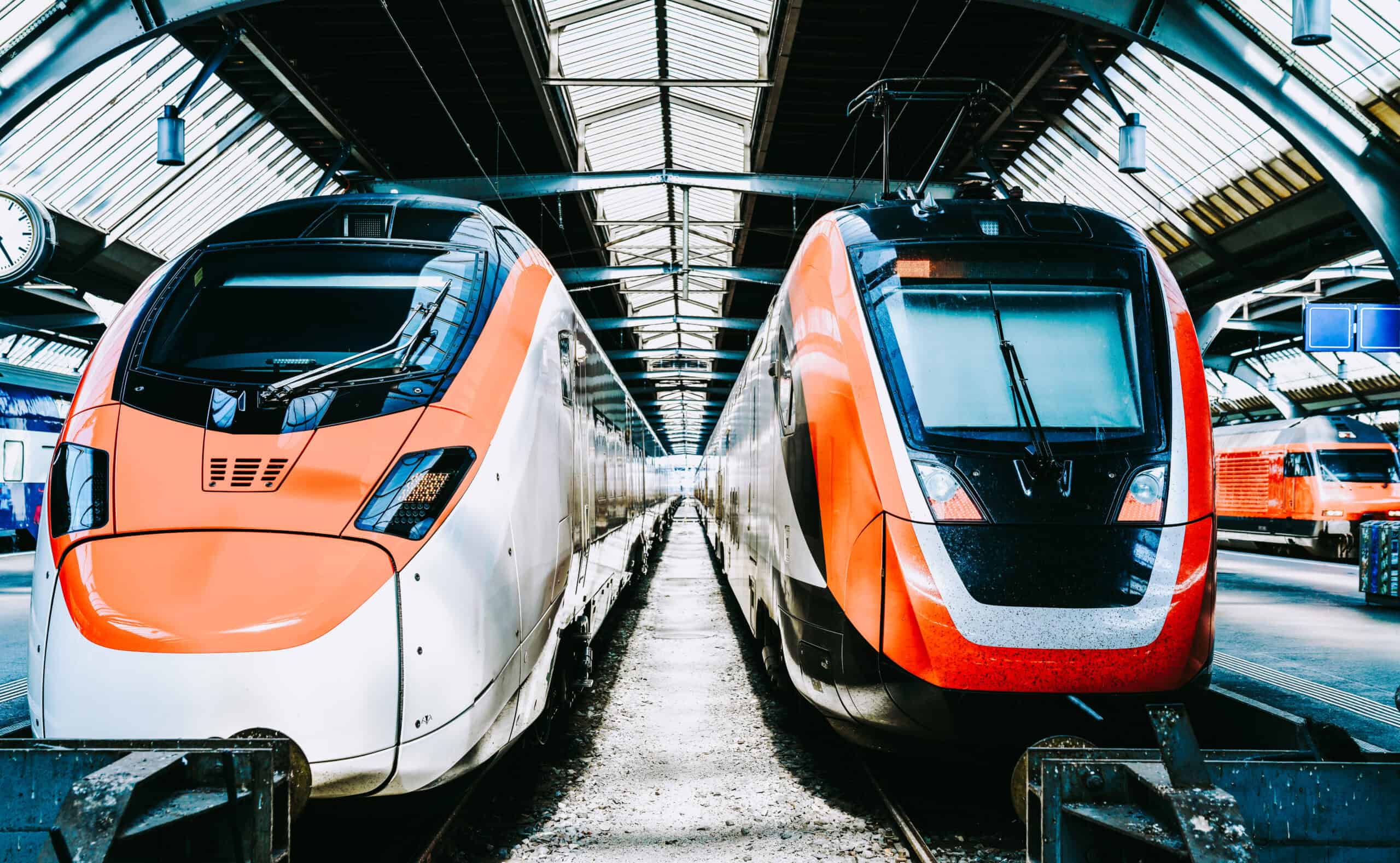 Modern passenger trains at Zurich Main Station in Switzerland